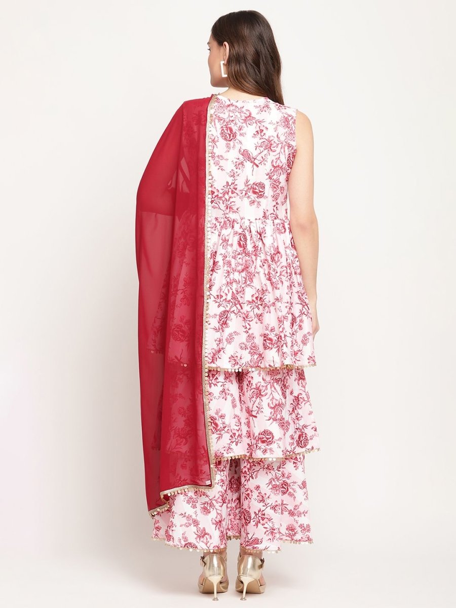 Ahalyaa Women's Pink Rayon Digital Floral Print Kurta Sharara Set with Dupatta | Swadesiicart