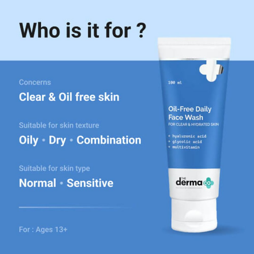 The Derma Co Oil-Free Daily Face Wash With Hyaluronic Acid, Glycolic Acid & Multivitamins For Clear & Hydrated Skin - Swadesiicart