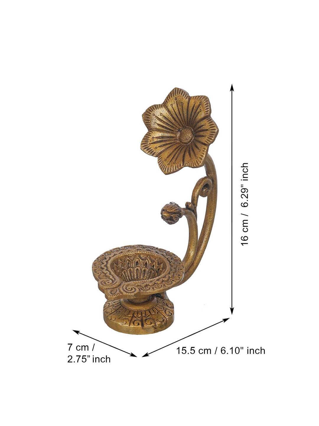 eCraftIndia Gold Toned Flower Shaped Brass Diya With Floral Handle | Swadesiicart