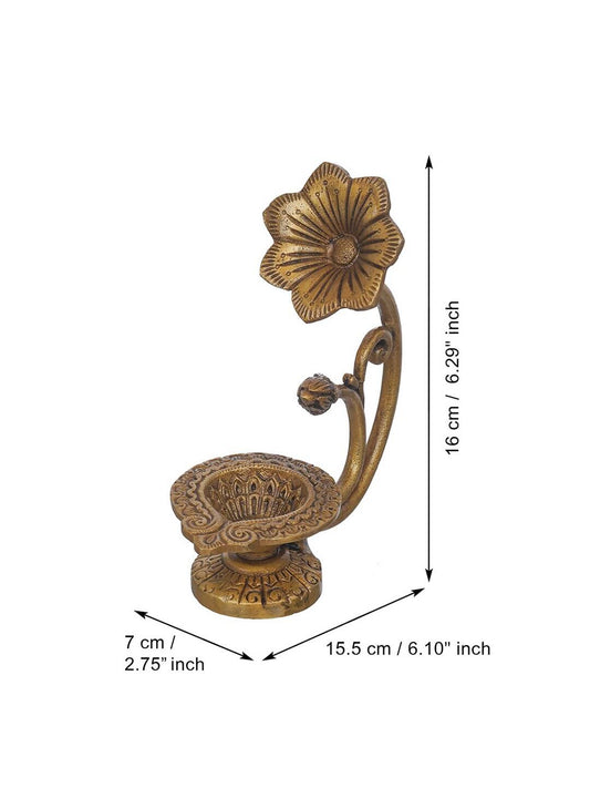 eCraftIndia Gold Toned Flower Shaped Brass Diya With Floral Handle | Swadesiicart