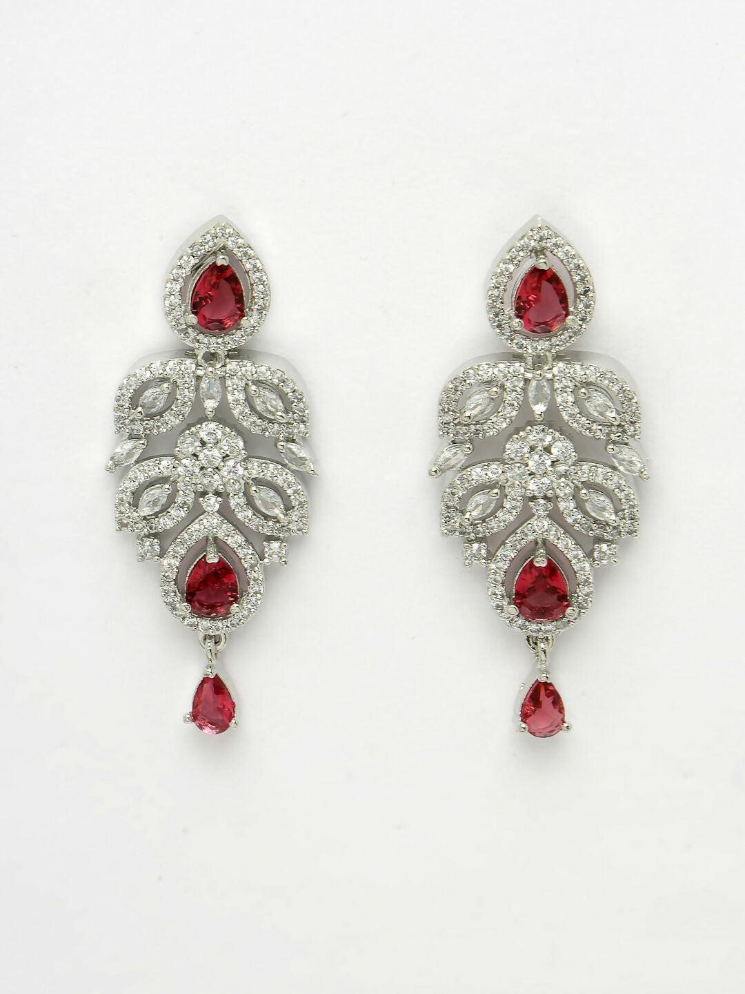 NVR Women's silver plated Maroon CZ stone handcrafted jewellery set - Swadesiicart