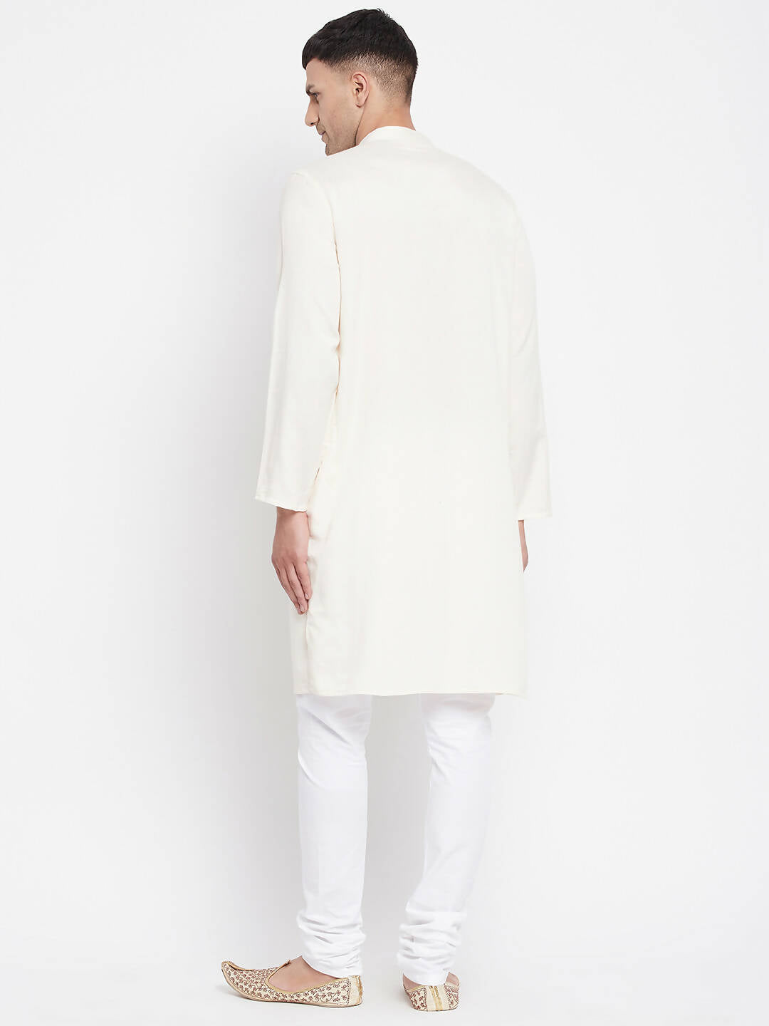 Even Apparels Cream Rayon Men's Kurta With Band Collar | Swadesiicart