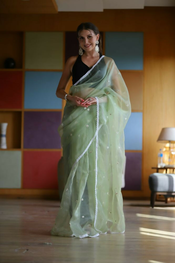 Vamsee Manbhari Green Organza Saree - Swadesiicart