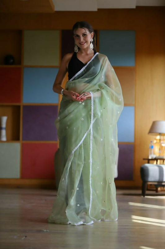 Vamsee Manbhari Green Organza Saree - Swadesiicart