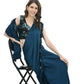 All Season Wear Peacock Blue And Black Ruffled Ready To Wear Saree
