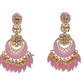 Gold-Polished Kundan & Pearl Dangle Women Pink Meenakari Chandbali Earrings By House of Ree - Swadesiicart