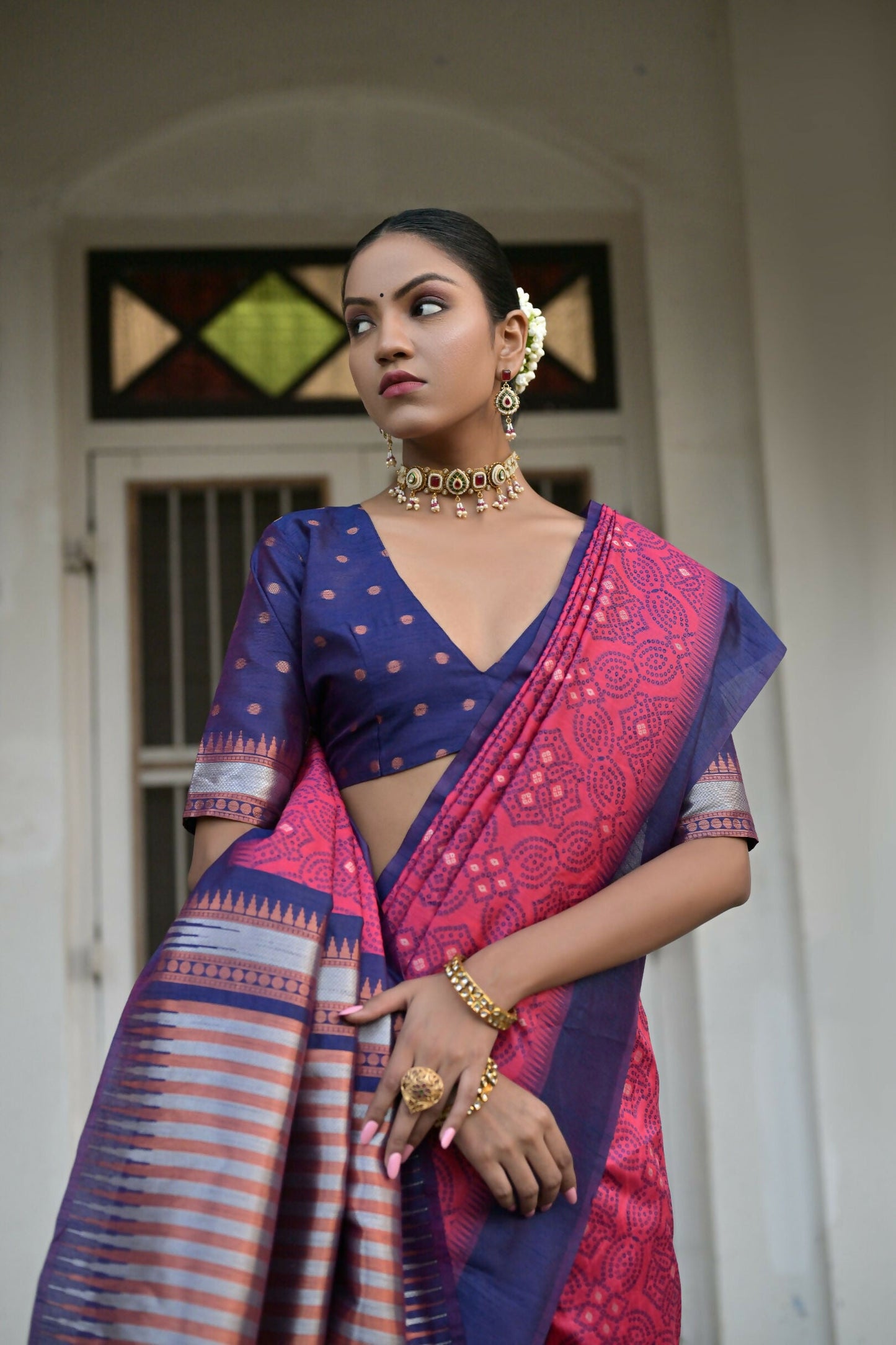 Vishnu Weaves Women's Rani Raw Silk Saree with Blouse - Swadesiicart