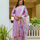 The52 Lavender Women's Gorgeous Embroidered work Viscose Gadhwal Fabric Straight Kurta, Pant and Dupatta Set - Swadesiicart