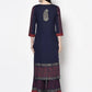 Aniyah Rayon Navy Blue Color Block Print Straight kurta (AN-180K)