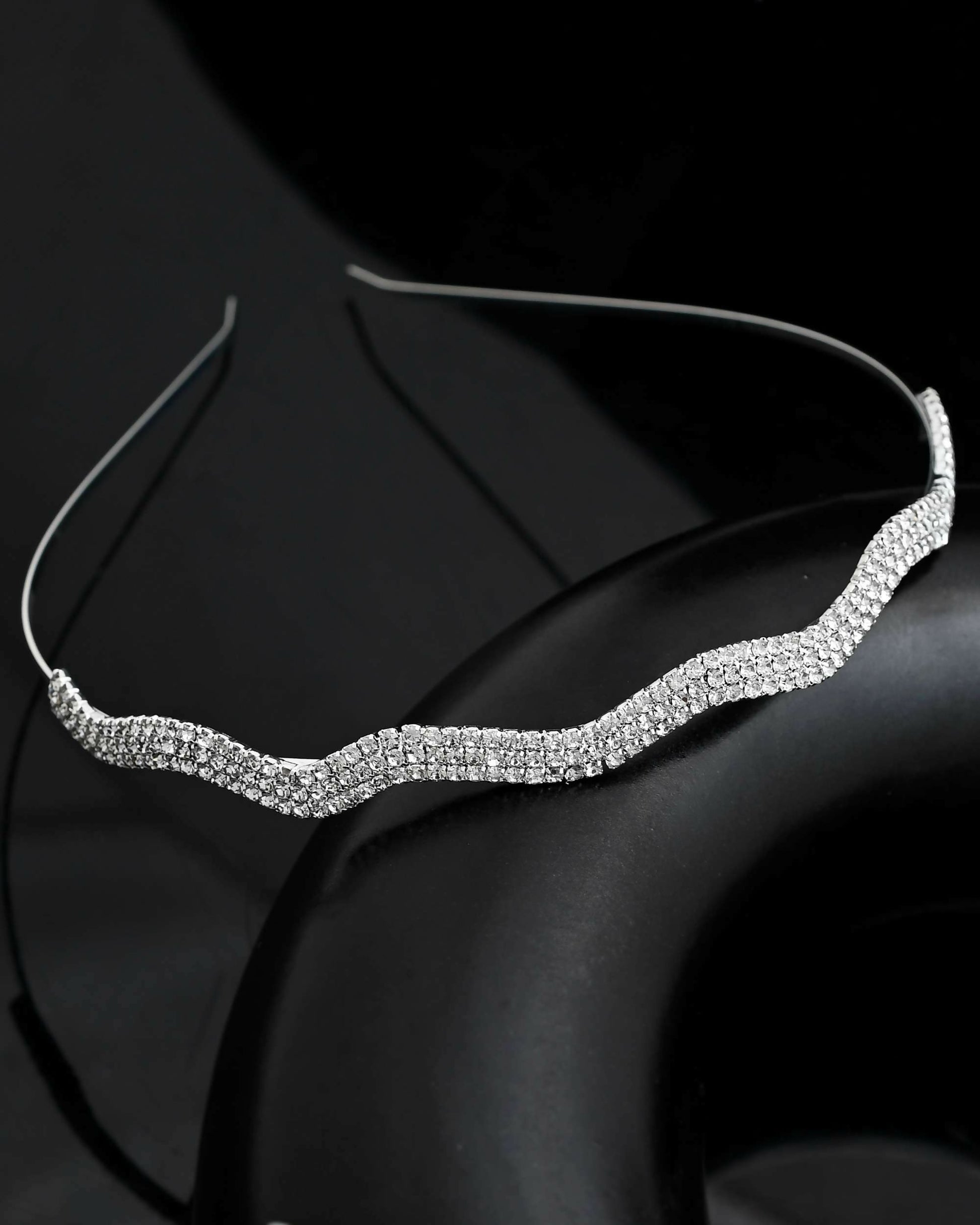 VOJ Silver Plated AD Studded Wave Shaped Hairband | Swadesiicart