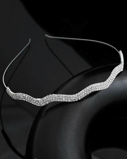 VOJ Silver Plated AD Studded Wave Shaped Hairband | Swadesiicart