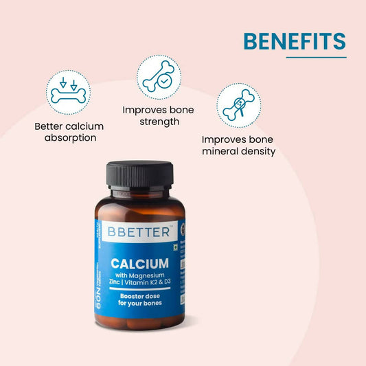 BBETTER Calcium Magnesium Zinc Tablets with Vitamin D3 & K2 - Swadesiicart