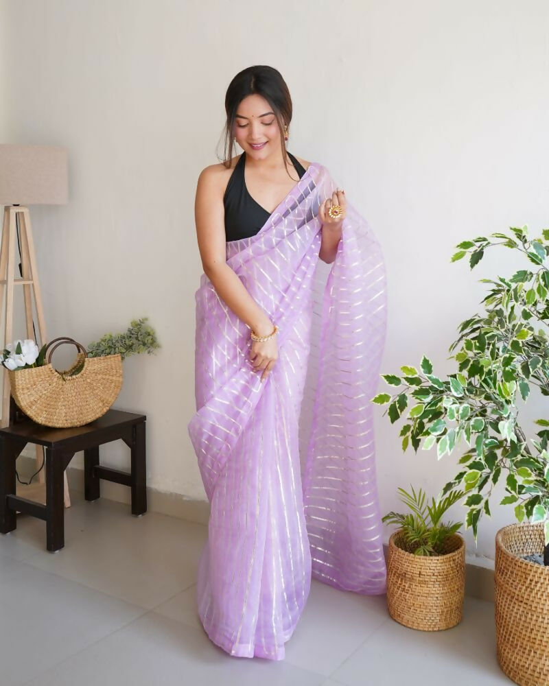 Vamsee Devika Lavender Organza Silk Saree - Swadesiicart