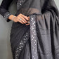 Vastranavya Black Rangoli Silk Real Mirror work with Swarovski work Ready to Wear Saree | Swadesiicart