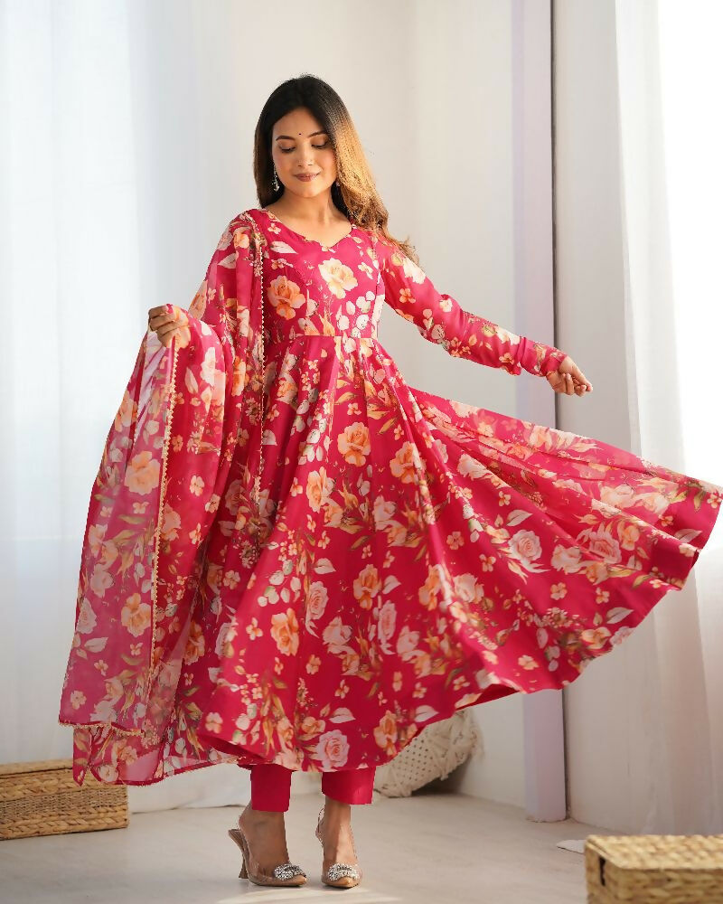 Joban Fashion Pink Kurta Set Organza Sequin Embroidery Work - Swadesiicart