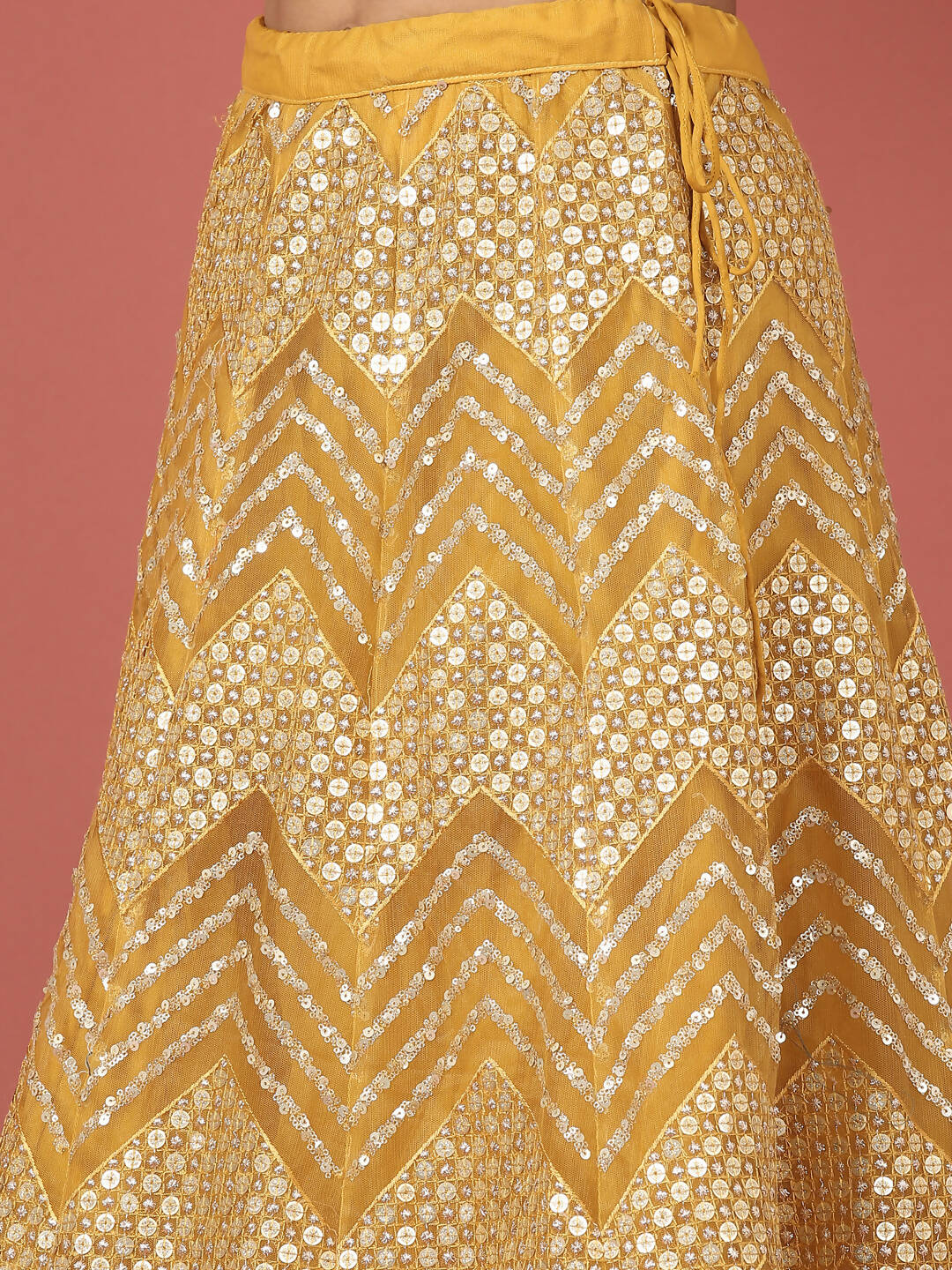 House of Panchhi Mustard Net Sequinse Work Lehenga & Blouse, Dupatta | Swadesiicart