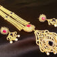 Blue & Pink AD Bridal Long Necklace Set