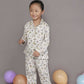Breathables Kids Cotton White Mushroom Print Shirt & Pyjama Boys & Girls Night Suit