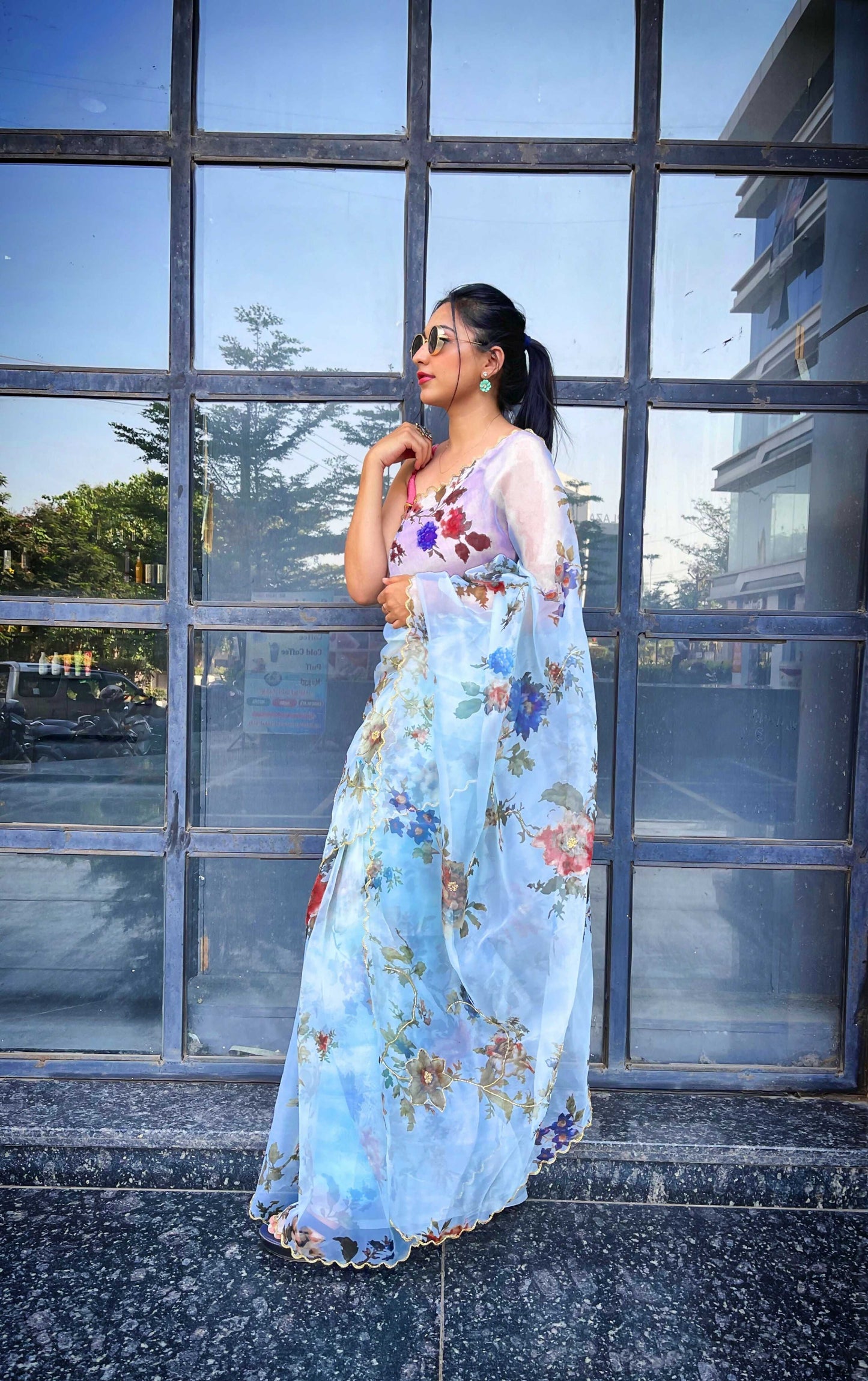 Vamsee Saras Sky Organza Saree - Swadesiicart