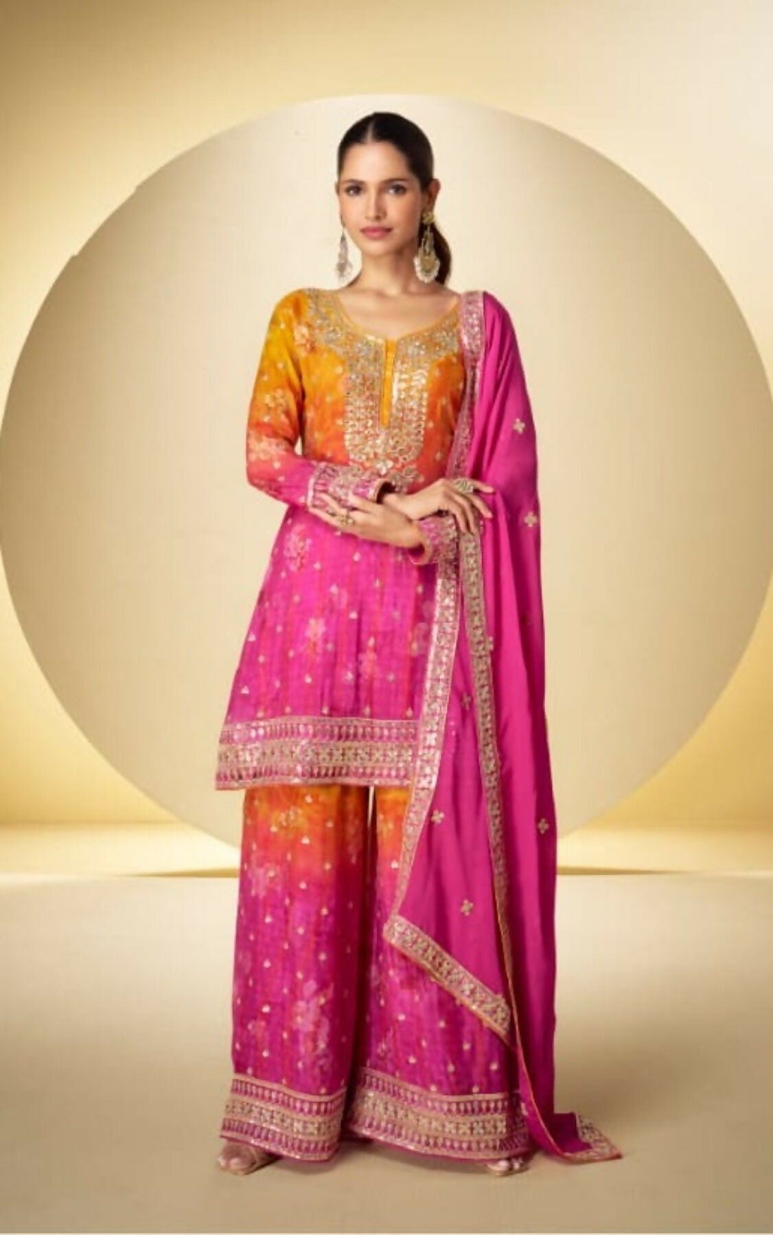 Anaita Pink Chinon Silk Readymade Suit with Sequence Work