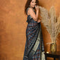 Very Much Indian Modal Silk Ajrakh Handblock Printed Natural Dyes With Designer Border Saree - Black | Swadesiicart