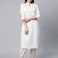 Ahalyaa Women Offwhite Pure Cotton Printed Kurta With Trousers | Swadesiicart