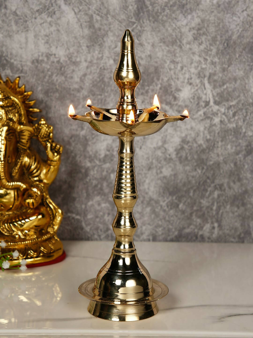 CraftVatika Gold-Toned Brass Kerala Diya Oil Lamp Stand | Swadesiicart