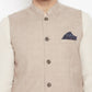 Even Apparels Cream Linen Men's Nehru Jacket-Contrast Lining-Inbuilt Pocket Square | Swadesiicart