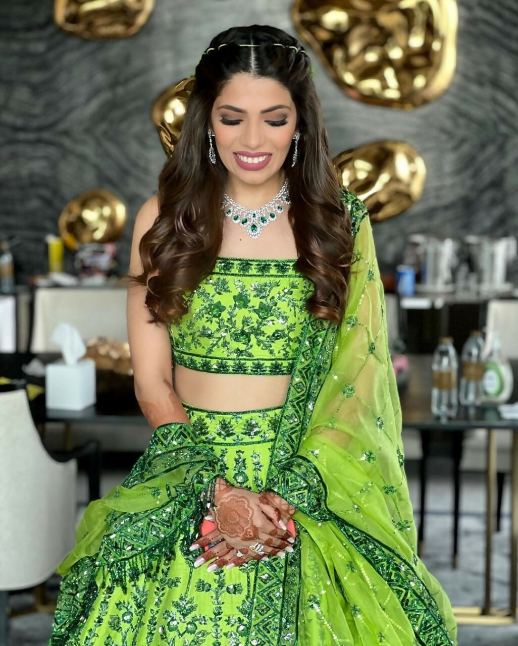Jyoti Fashion Green 3MM Sequin Jari Embroidered Malai Satin Silk Lehenga Choli with Dupatta | Swadesiicart
