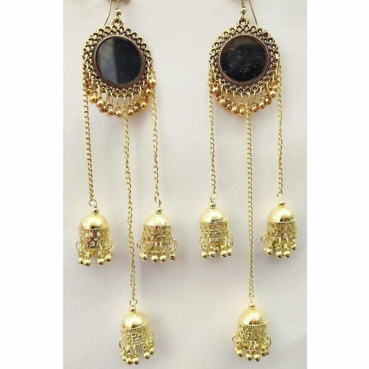 MS Fashion India Gold-Polished Oxidized Mirror Long Hanging Jhumkas Earrings | Swadesiicart
