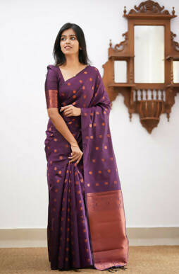 DEIANA'S Beautiful Designer Golden zari Soft Lichi Silk Saree - Wine - Swadesiicart