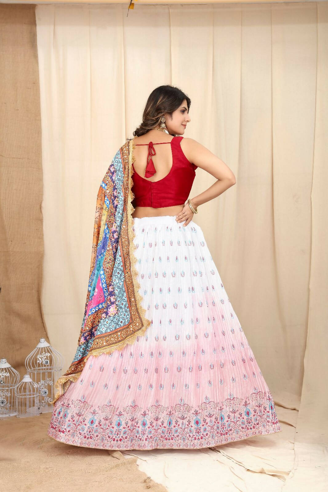 DEIANA'S Beautiful Pure Chinon Jari Silk Weaving Lehengha Choli - White | Swadesiicart