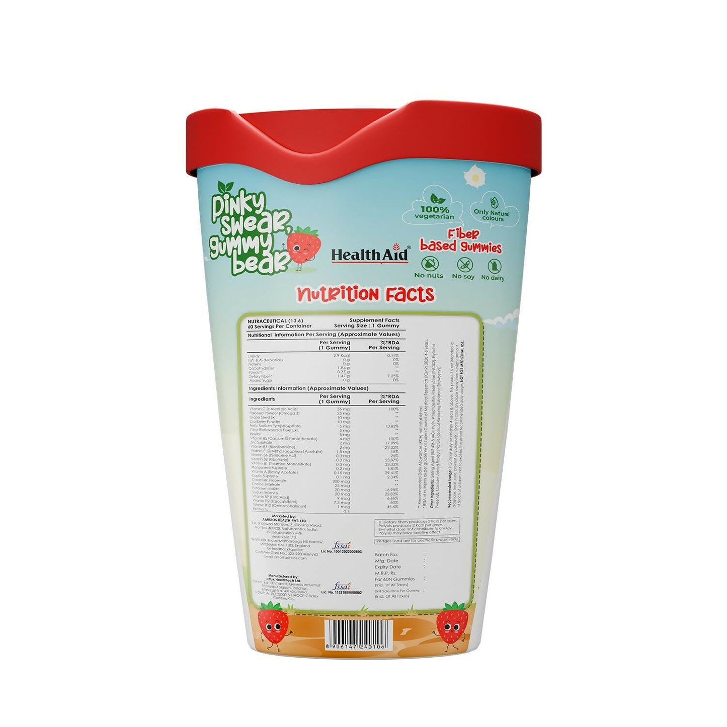 HealthAid Children's Multivitamin Gummies with Omega 3 Gummies - Strawberry Flavour - Swadesiicart