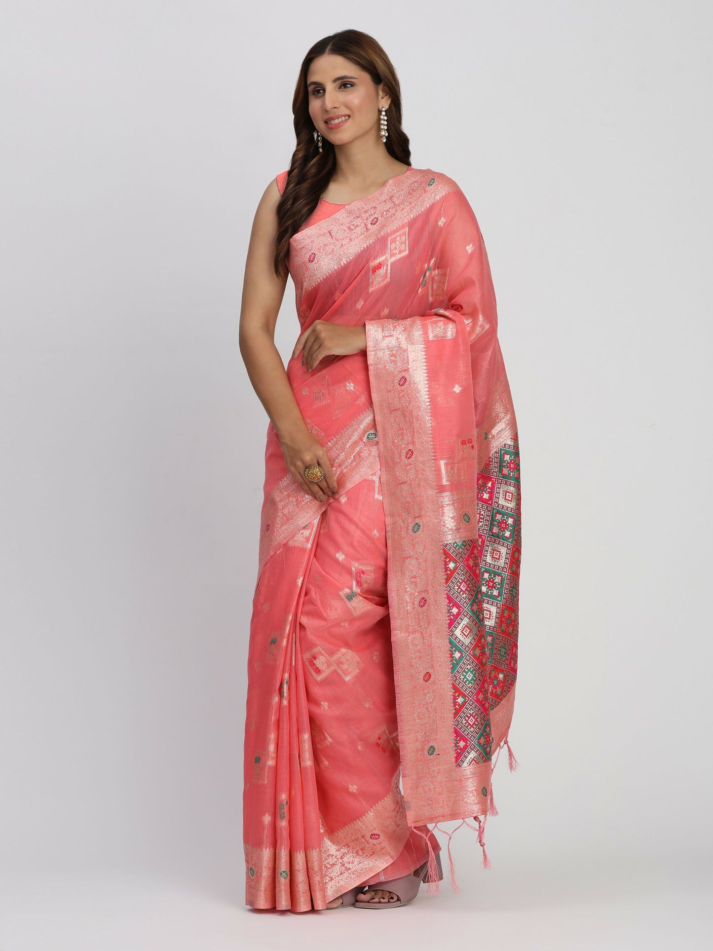 Shree Shyam Fashion Linen Cotton Peach Saree