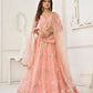 Aastha Fashion Peach Butterfly Net Tone To Tone Thread Work And Sequence Work Embroidery Wedding Wear Lehenga Choli