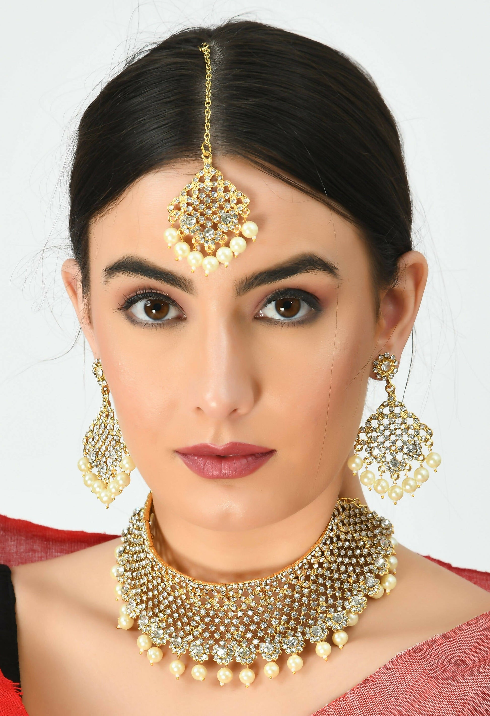 Mominos Fashion Johar Kamal Traditional Rajwadi Design Heavy Golden Necklace Set - Swadesiicart