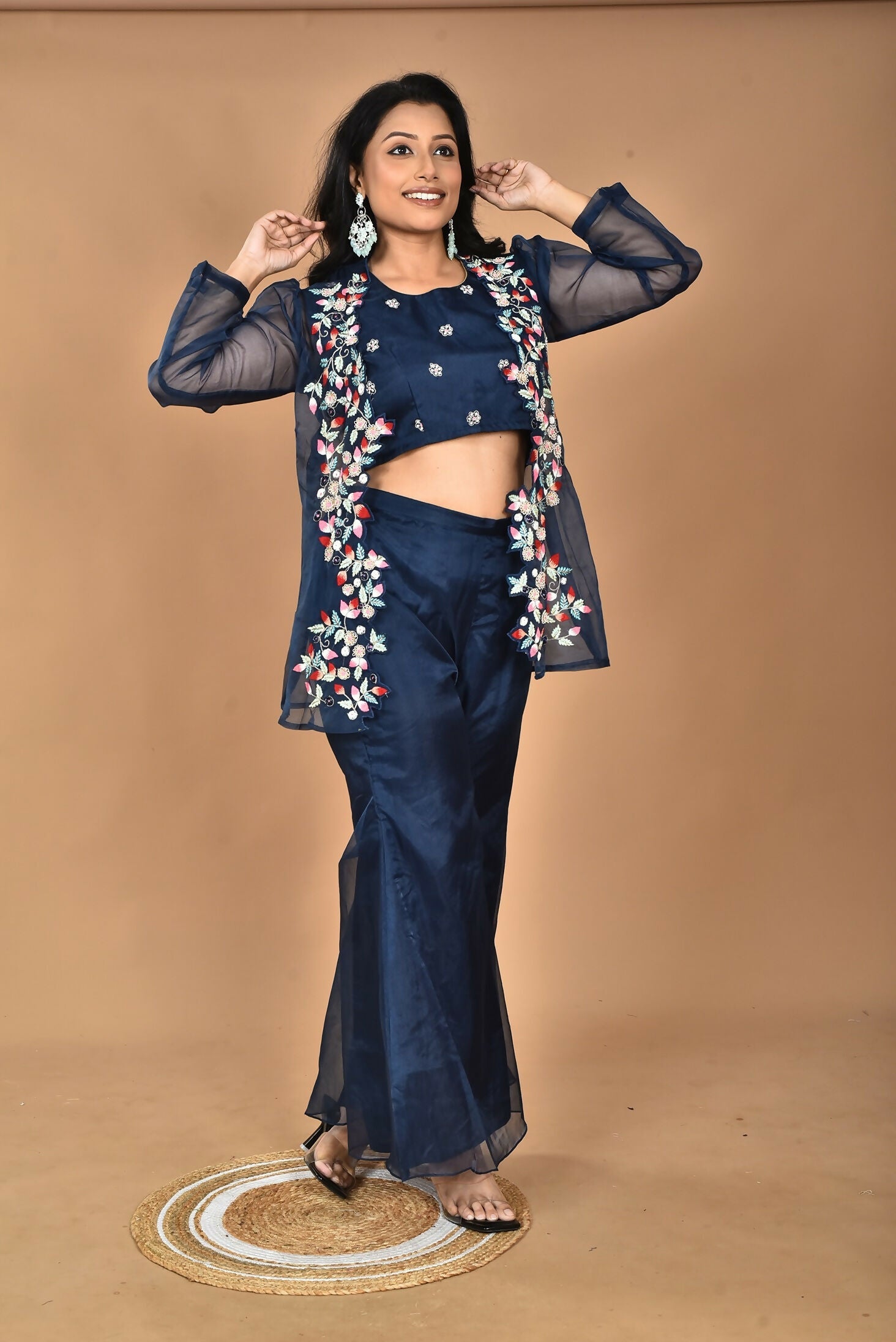 Morchari Women Hand Embroidery Crop Top-Blue - Swadesiicart