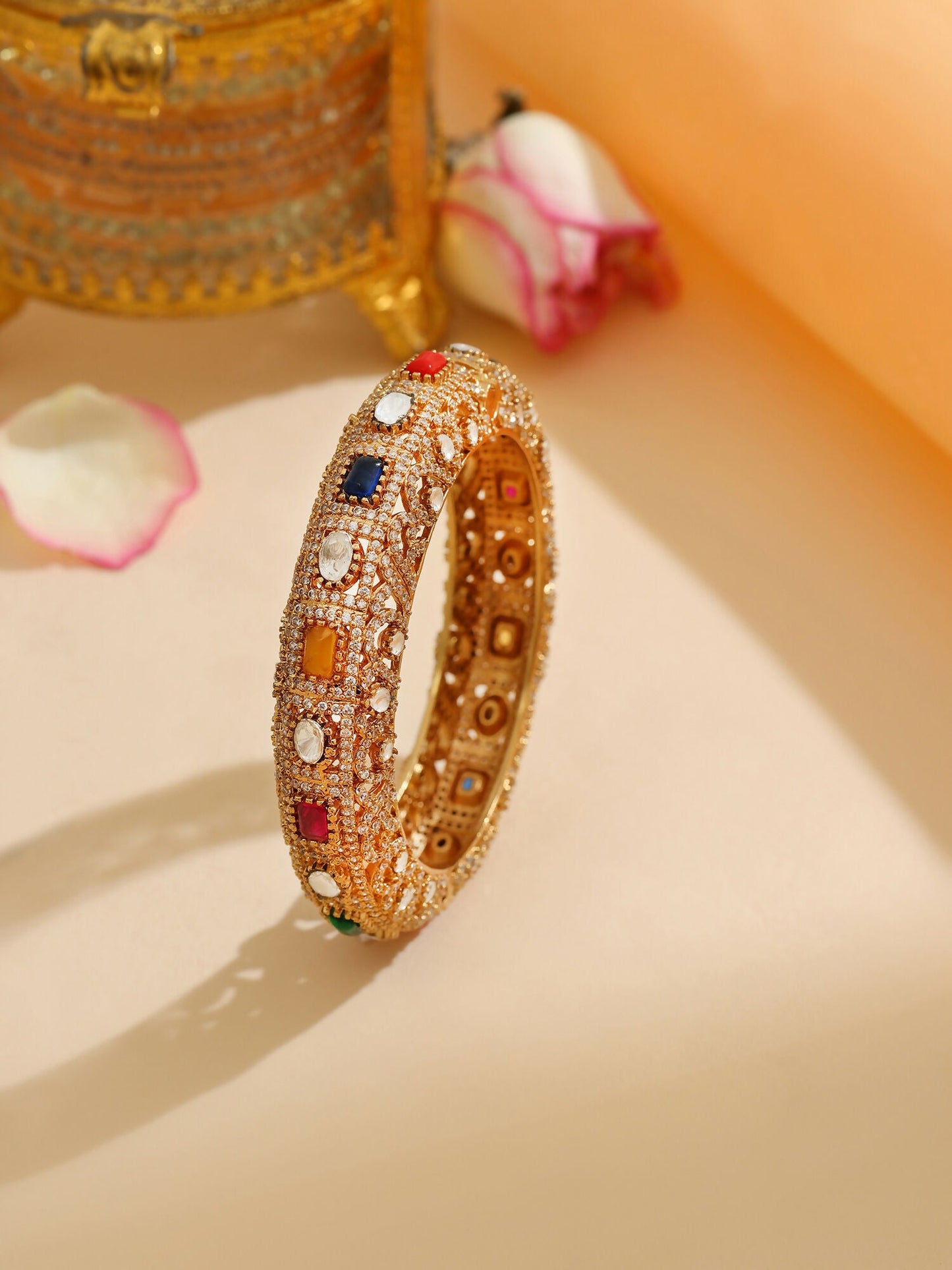 Ruby Raang 22k Gold Polished Multi Kundan Bracelet | Swadesiicart