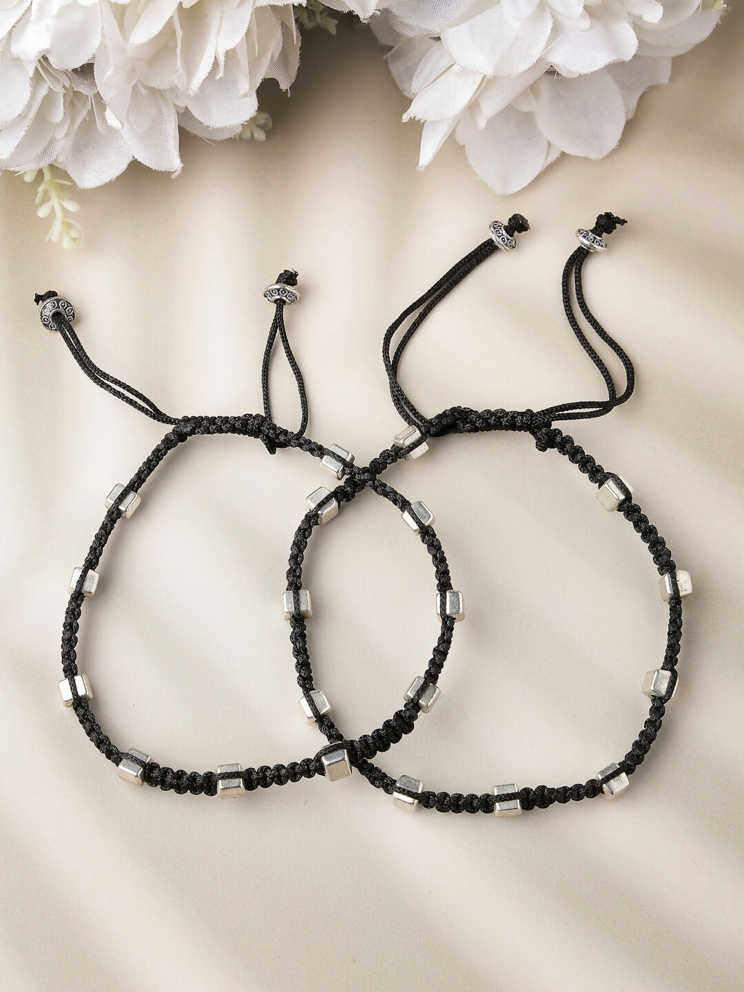 NVR Women's Evil Eye Adjustable Black Anklets | Swadesiicart