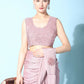 Pink Imported Crush Lycra Texture Pattern Ready to Wear Saree with stitched Blouse - Nirvana | Swadesiicart