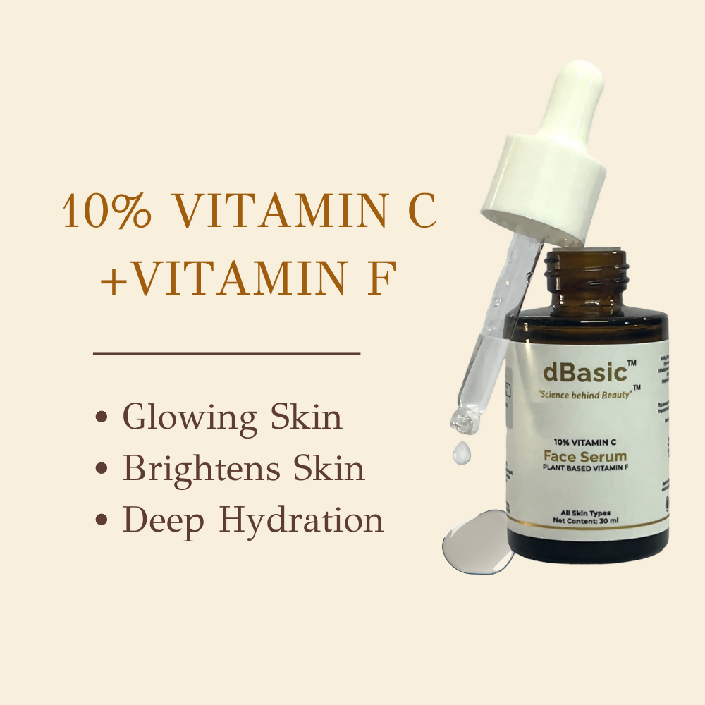 dBasic 10% Vitamin C Face Serum With Vitamin F (Chia & Flax Seeds) For Face Glowing & Radiant | Swadesiicart