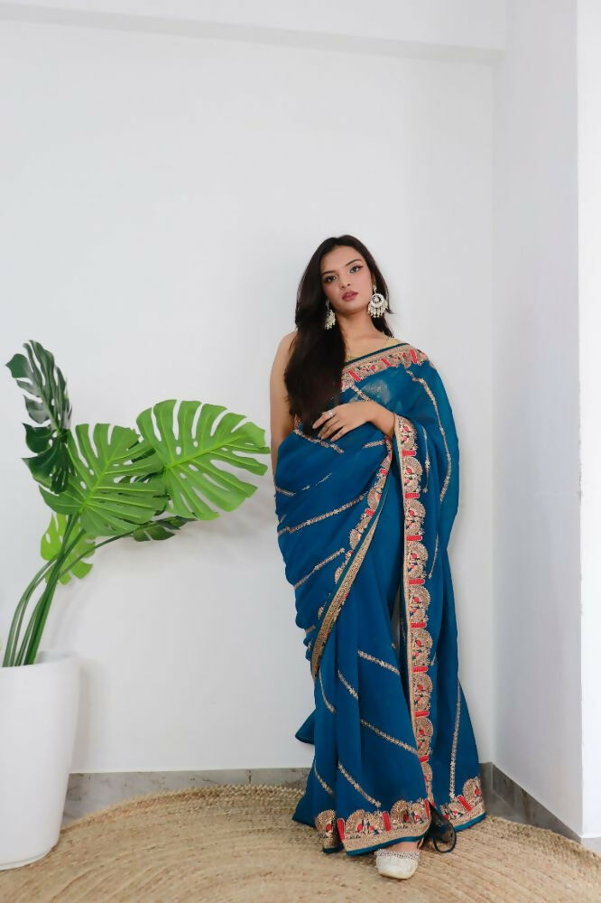 Vamsee Aaradhna Blue Georgette Saree - Swadesiicart