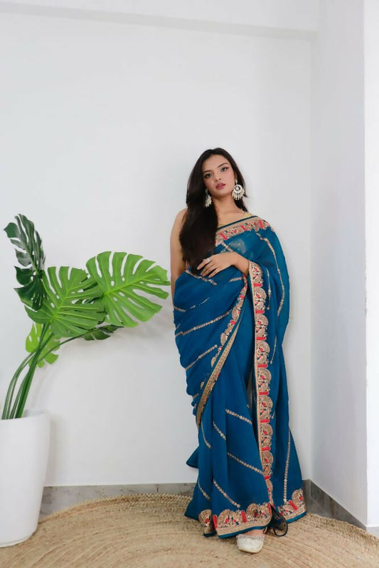 Vamsee Aaradhna Blue Georgette Saree - Swadesiicart