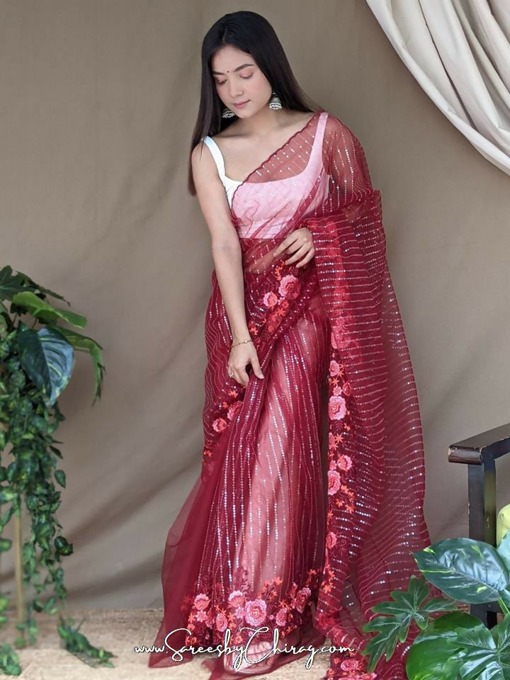 Vamsee Murari Red Super Net Saree - Swadesiicart