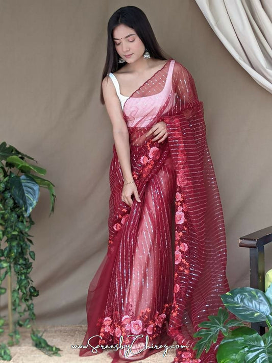 Vamsee Murari Red Super Net Saree - Swadesiicart