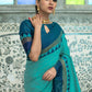 Vishnu Weaves Women's Teal Raw Silk Checks Zari Woven Saree with Unstitched Blouse - Swadesiicart
