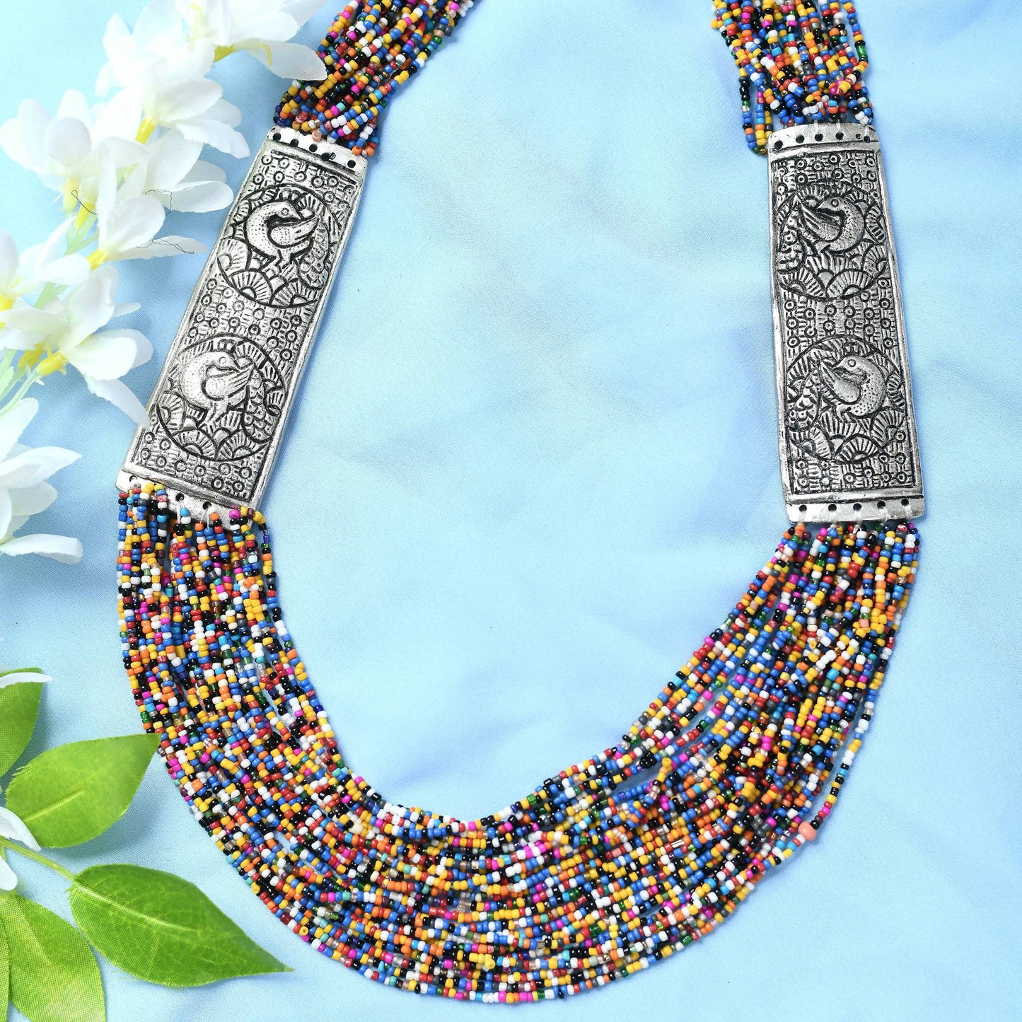Mominos Fashion Johar Kamal Oxidised Multi Beads Long Statement Necklace For Women | Swadesiicart