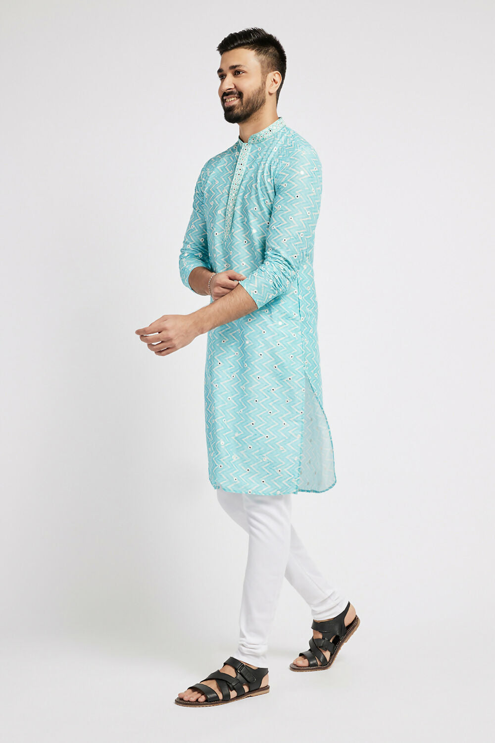 Ethnic India Blue Men's Kurta Embellished Polyester | Swadesiicart