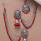 Mominos Fashion Johar Kamal Bahubali Red Beads Earrings With Tikka - Swadesiicart