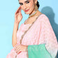 Ahalyaa Women's Baby Pink Crepe Gold Smoke Printed Kurta Sharara Set With Dupatta | Swadesiicart